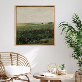 SIGNFORD Framed Canvas Print Wall Art Summer Meadow with Wildflowers Vibrant Natural Landscape Countryside Nature Wilderness Illustrations Zen for Living Room, Bedroom, Office - 16"x16" Natural