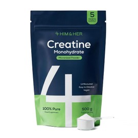 Creatine Monohydrate Powder 500g, 5 Month Supply, UK Made – No Taste, Mix Easily – Vegan Supplements for Men & Women – Pure, Unflavoured, Micronized, 200 Mesh, Gluten-Free – 147 Servings – 4 HIM & HER