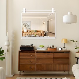 LETSFIELD Bathroom Mirrors with Shelf, 32" x 28" Wall Mirror for Over Sink Black Vanity Mirror with Storage for Bedroom, Living Room,White Metal Frame