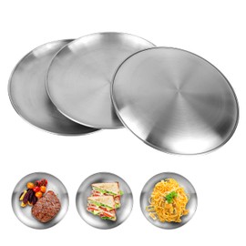 JSMTKJ Set of 3 Stainless Steel Round Tableware Plates Camping Set Diameter 20 cm Sturdy Stainless Steel Plates for Camping, Kitchen, Party