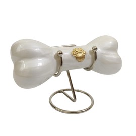 Decorative Bone Shape Aluminium pet urns Casket with Hand Engrave paw Mark for Pets Ashes with Display Stand - Unique Beautiful Cremation Urn for Pets -Memorial Keepsake for Dogs,Cats.. (White)