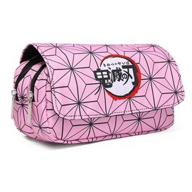 Freshwater Estuche de lápices para niñas, figura demoníaca, Kimetsu No Yaiba Anime Estuche de lápices de gran capacidad, diseño de anime de dibujos animados de doble capa de lona, regalo para niñas y niños amantes de la pintura