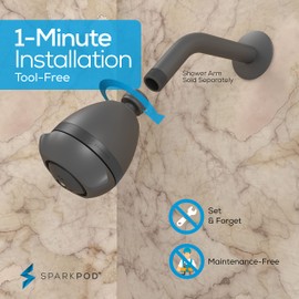 SparkPod 3 Inch Power Pressure Boosting Shower Head - Shower Water Pressure Booster - High Pressure Shower Heads for Low Water Pressure Homes - Rain & Massage 3-Setting Shower Heads (Charcoal Grey)