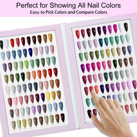 C12rtive 160 Nail Colors Book,Nail Color Display Book with 480 Nail Tips & 1-200 Number Stickers,Professional Nail Color Chart Display Book for Nail Polish UV Gel,Nails Art Design(Pink)