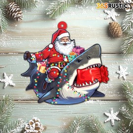 365RUSTIC Santa Christmas Ornament, 2024 Christmas Decoration, Shark Ornament for Christmas Tree, Funny Gifts for Christmas, Santa Riding Shark Wooden Ornament, Funny Ornament