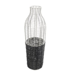 Deco 79 Metal Decorative Vase Tall Centerpiece Vase with Woven Black Rattan Base, Vase for Home Decoration 8" x 8" x 24", Silver