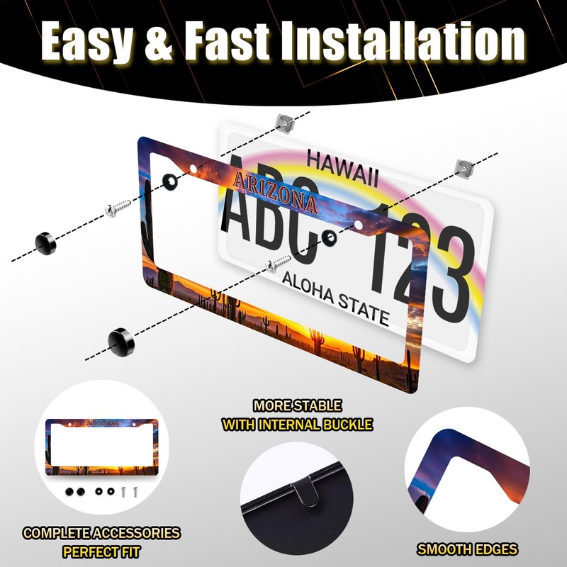 Arizona State Flag License Plate Frame Sunset Desert Cactus License