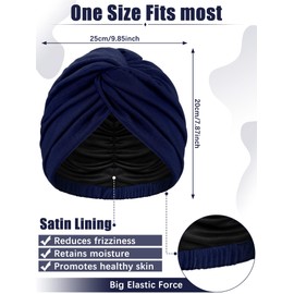 Turbantes para mujer, 4 piezas, elegante, forro de satén, turbante ajustable, turbante trenzado, de algodón, para dormir diariamente, negro, azul oscuro, leopardo rojo