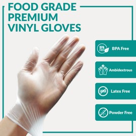 Klex Disposable Heavy Duty Vinyl Gloves Latex Free Powder Free, BPA Free Medical Grade Disposable Glove, Large L, 100 Count