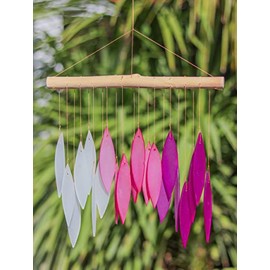 Pink & Purple Glass Wind Chime Recycled Glass and Bamboo Driftwood Garden Chime Hanging Outdoors Indoors Multicoloured Fairtrade Eco Friendly Handmade