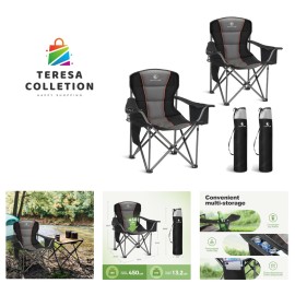 Folding Camping Chair Oversized Heavy Duty Padded Outdoor Chair with Cup Hold...