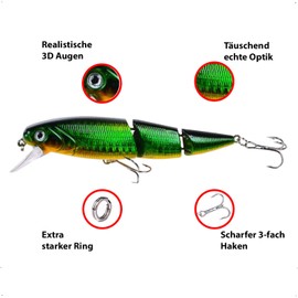 piber Bait fish wobbler as artificial bait, fishing bait for pike, perch, zander for predatory fish, 3-piece joint for realistic movement