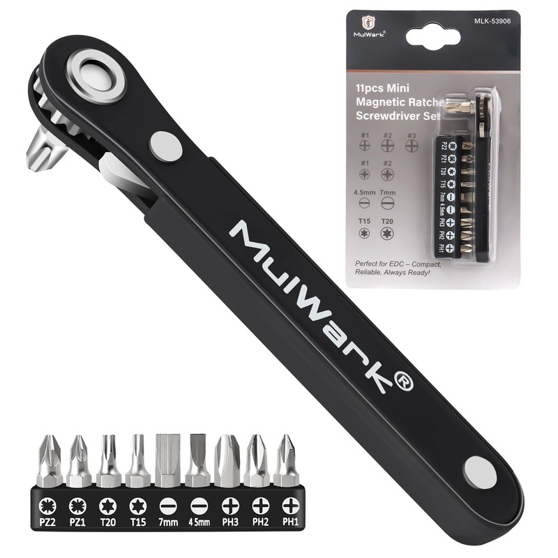 MULWARK 11-Piece Small Screwdriver Set, 1/4" Right Angle Screwdriver with