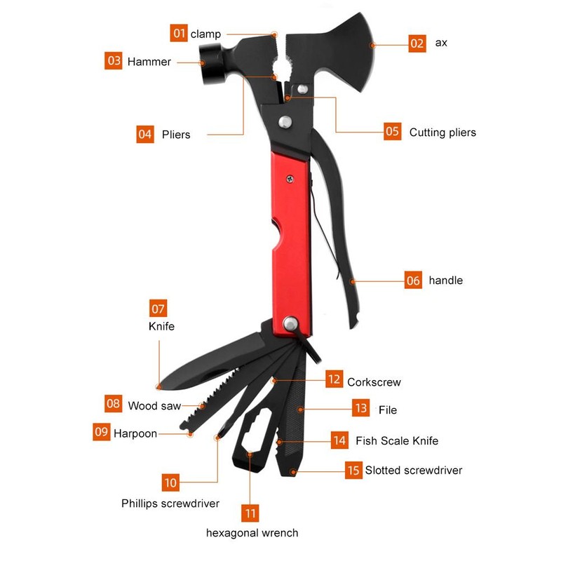 Men's Multi Tool Steel Hammer Camping Accessories Foldable Hammer Axe