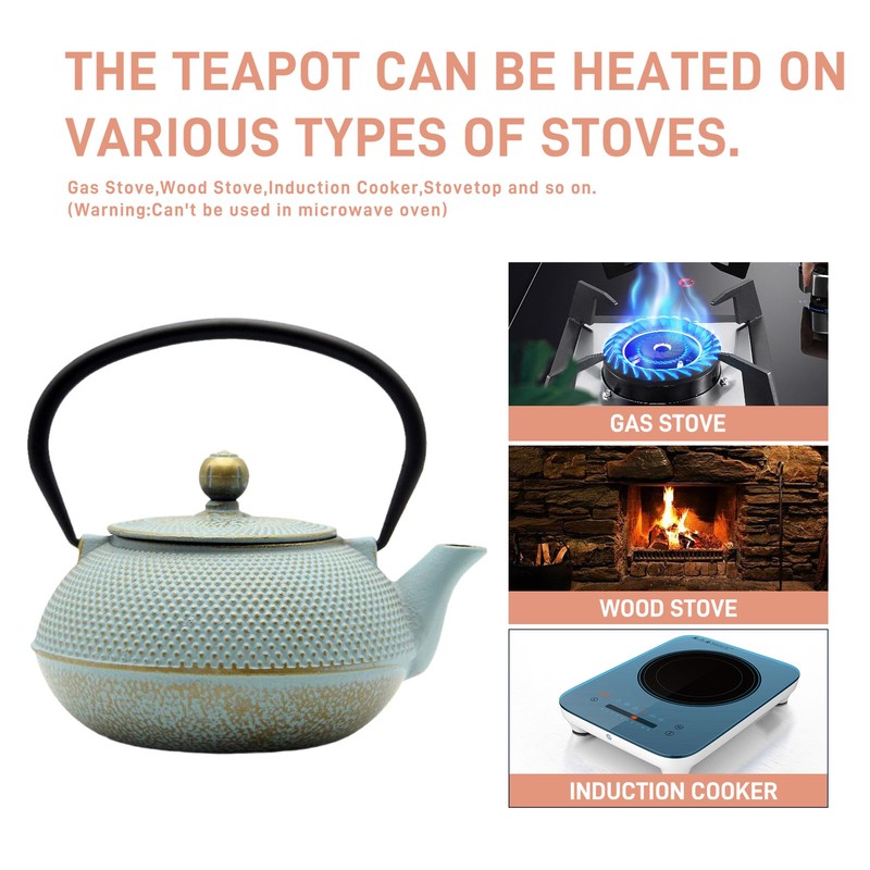 SECHUDO 30.4oz Small Cast Iron Teapot, Tea Kettle for Stovetop