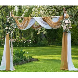 WARM HOME DESIGNS El Paquete de Tela Drapeada de Arco de Boda Tiene 2 Bufandas de 549 cm en Colores de Tela Dorado y Blanco para Tela de Boda, o Decoración de Boda. AD White & Gold 216