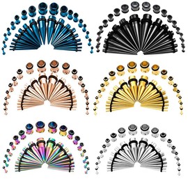 TBOSEN Ear Tapers Stretching Kit Stainless Steel Gauges Ear Plugs Tools Set Eyelet 14 g - 10 mm Pack of 36, Stainless Steel