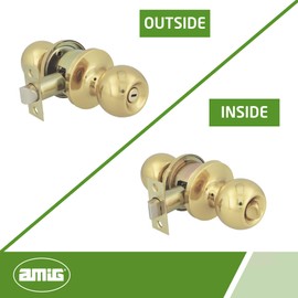 Amig - Knob Ball Set | Emergency System from Outside and Locking from Inside | Mortice Lock 60/70 mm | Square Edge | Brass | Gold | For 35 to 45 cm Thick Doors