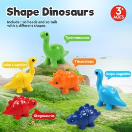 Montessori Matching Dinosaurs Toy, Color and Shapes Recognition, Snap and Pattern Match Game Preschool Learning Toys Homeschooling Activity Class Tool, Birthday Gift for Kids Back to School Goodies