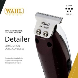 Wahl Professional 5 Star Detailer Li, Recortadora de Cabello Inalámbrica con Cable para Hombre, Cuchilla en T de Acero Inoxidable, Modelo 08171