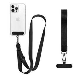 MOLOPPO 1-Pack Phone Lanyard-Includes 1 Adjustable Neck Strap, 1 Wrist Strap, 2 Nylon Phone Clips，Phone Strap，Cell Phone Lanyard，Crossbody Phone Lanyard，Phone Lanyard, Anti Theft Phone Strap（Black）