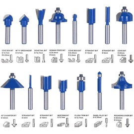 15pcs Router Bits, 1/4" Shank Tungsten Carbide Corner Edge Tool, Groove Drill Bit for Chipboard, Woodworking, Wood Milling Cutter DIY Tools Kit (Include Straight Bit, Cove Bit, Chamfer Bit)