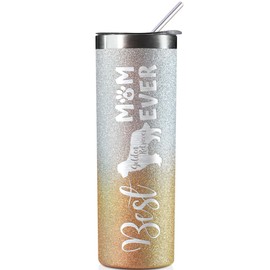 Onebttl Golden Retriever Gifts, Dog Lover Gifts, Gifts for Dog Mom, Dog Owner, 590ml Skinny Tumbler Glitter Gold & Silver, Best Golden Retriever Mom Ever