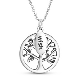 AeraVida intage Tree of Life and Wish Tag .925 Sterling Silver Pendant Inspirational Necklace | Tree of Life Silver Necklace | Unisex Anniversary Jewelry Gift for All Occasion | Silver Accessory for Women