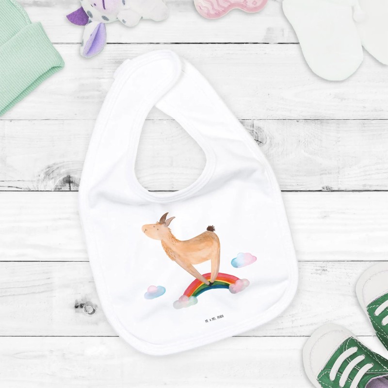 Mr. & Mrs. Panda Organic Baby Bib Llama Rainbow, White