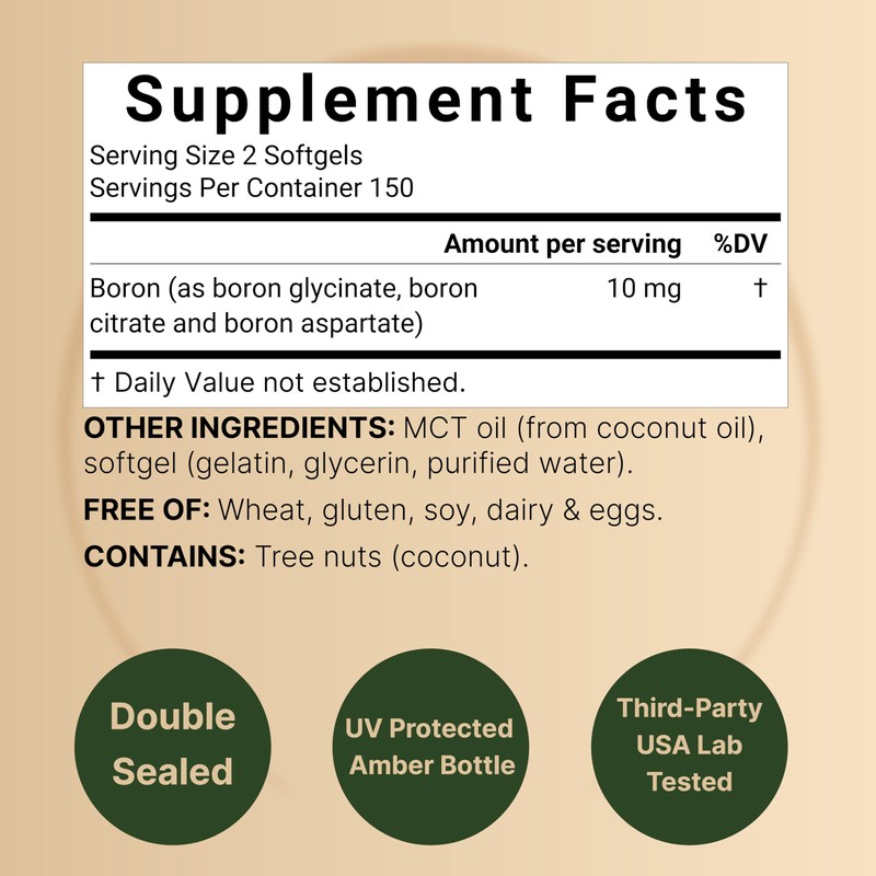 Boron 10mg, 300 Softgels with MCT Oil | High Absorption