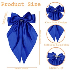Hair Bows Silky Satin Bows Oversized Long Tail Hair Bow Clips Barrettes Big Bowknot Hair Accessories Trendy Stuff for Women Girl (Blue + Dark Blue)