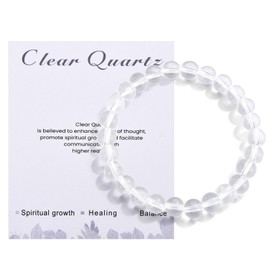CERSLIMO Natural Bead Bracelet for Women Men Teen Girls Boys - Healing Bracelets Stretch Link Bracelets with Beautiful 8mm Crystal Bracelet for Birthday Christmas, Anxiety Clear Quartz Bracelet