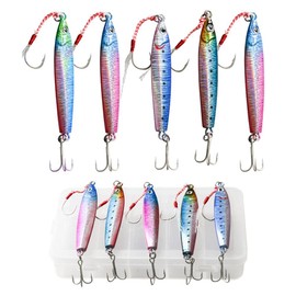 KKPLZZ 5PCS Vertical Saltwater Jigs, Deep Sea Fishing Lure, Metal Jig Slow Fall Pitch Fishing Lures with Luminous,Stripes Hard Bait Lure with Hooks for Saltwater Fishing