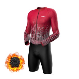 Sparx Long Sleeve Winter Cycling Thermal Skinsuit Pro Team Bicycle Suit Bike Racing Suit Cycle Kit 3D Pad (Burgundy, M)