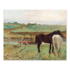 CLOUD NINE PRINTS | Sleeping Horses in a Meadow, Vintage Edgar Degas Print - Rustic Horse Wall Art, Summer Farmhouse Decor, Hugging Horse Print (8x10 Print - Unframed)