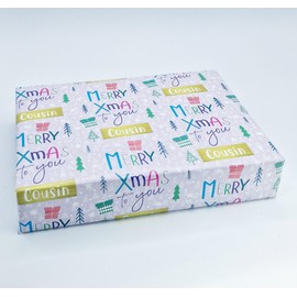 2 Sheets Merry Xmas To You Cousin Wrapping paper Christmas Pink Family Relation Giftwrap (PA)