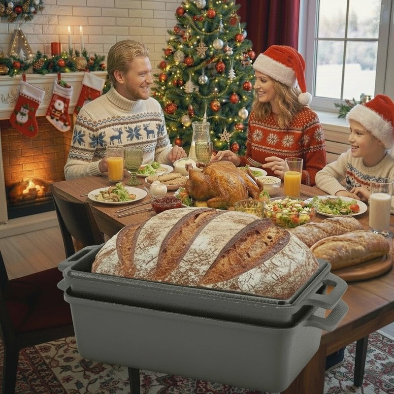 Northriver Casting 9×5 Inch Cast Iron Loaf Pan with Lid