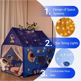 Naibrxh Space Rocket Ship Kids Tent with Mat for Boys & Girls Aged 3+ Toddler for Indoor Outdoor Playhouse Tent Set Sizes 47×46.8×38.1In,Washable