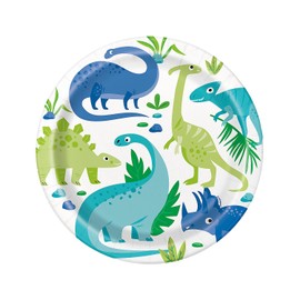 9" Blue & Green Dinosaur Disposable Paper Dinner Plates - 8 Ct.