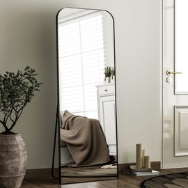 HARRITPURE 57"x20" Full Length Mirror, Black Rounded Corner Aluminum Frame Standing Mirror, Hanging/Leaning Wall Floor Mirror with Stand for Living Room Bedroom Cloakroom