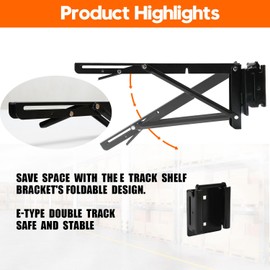 12 Inch Double Fittings E Track Shelf Bracket - Durable Hinged Collapsible Table Brackets - 2 Pack Black Powder Coating E-Track Accessories for etrack Workbench Shelves