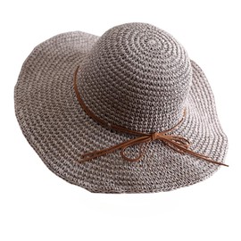 Womens Floppy Straw Sun Hat Foldable Wide Brim Summer Beach Hat Packable Roll Up Crochet Bucket Hat, Grey, Medium-Large