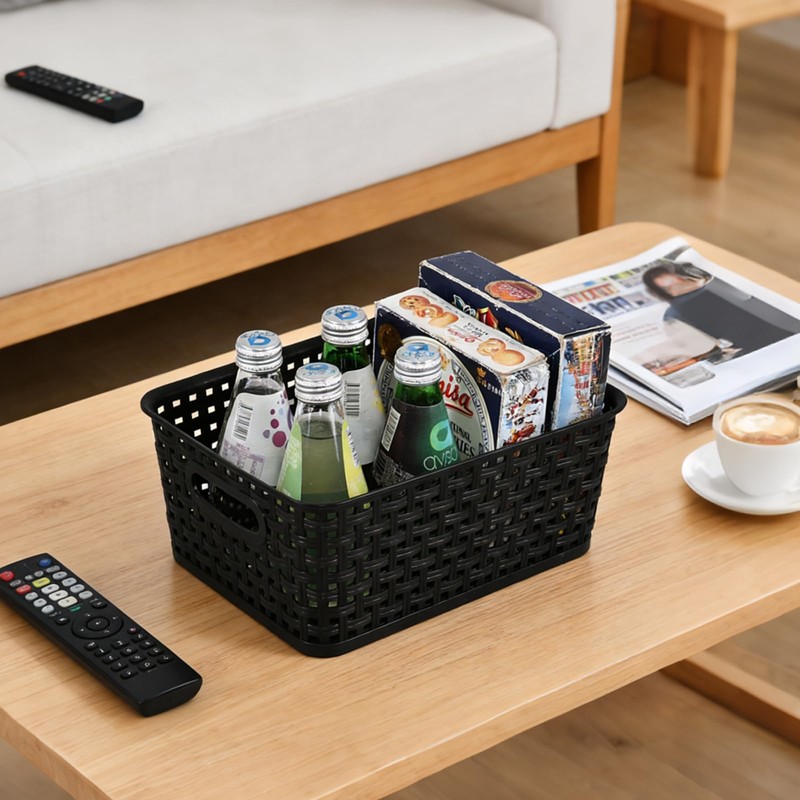Pekky 6 Pack Plastic Weave Storage Basket, Black Small Organizer