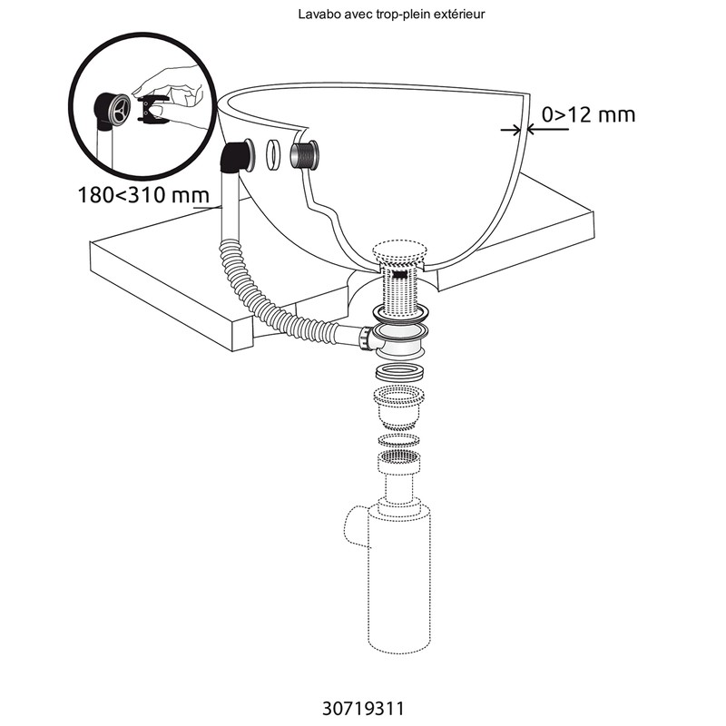 Wirquin SP2060099 Overflow Tube and Connection Pipe for Sink Extendible