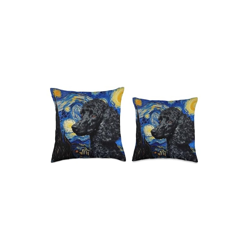 Poodle Dog Van Gogh Style Starry Night Throw Pillow
