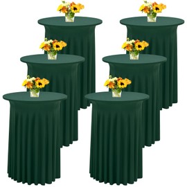 YJYQHYX 6 Packs Round Cocktail Table Skirt 32"x 43" Spandex Stretch Cocktail Table Cloths with Wavy Skirt, Spandex Fitted High Top Table Covers for Wedding Party Birthday Banquet Table (Dark Green)