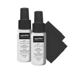 OPTIPAK Sparkle Anti-Reflective Lens Cleaner Spray kit | (2x) 1oz Glasses Cleaner Bottle + (2x) Microfiber Cloth for Eyeglasses, Sunglasses, Lenses, Screens and Camera Cleaning Kit (4 Piece Set)