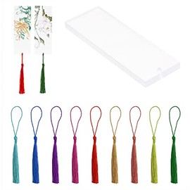 Clear Acrylic Bookmarks Penta Angel 10Pcs Rectangle Plastic Craft Transparent Blank Acrylic Book Markers with 10Pcs Small Bookmark Tassels for DIY Projects and Graduation Gift Tag (10)