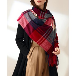 Roll Up Women's Plaid Tartan Checks Cashmere Feel Classic Soft Luxurious Winter Gifts Wrap Shawl Scarves Scarf (Red/Navy)