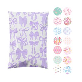 Pretty Package Store 6x9 Designer Poly Mailer 100 Pack Heavy Duty Waterproof Self Seal Shipping Bags for Small Business Large Mailing Envelopes Bulk Tear Resistant Packaging Purple Bows